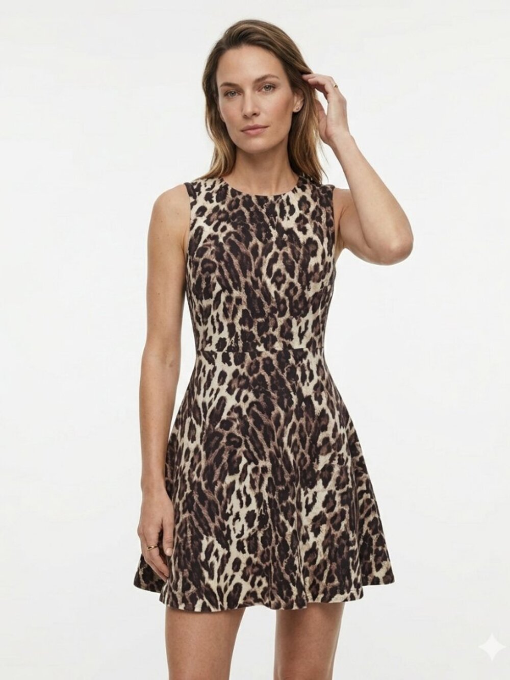 KAREN MILLEN LEOPARD PRINT FIT & FLARE SLEEVELESS MIDI DRESS - 6